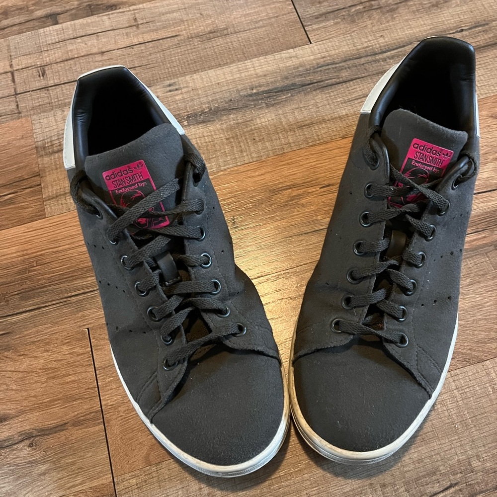 adidas Charcoal Suede Sneakers with Pink Tongue Logo